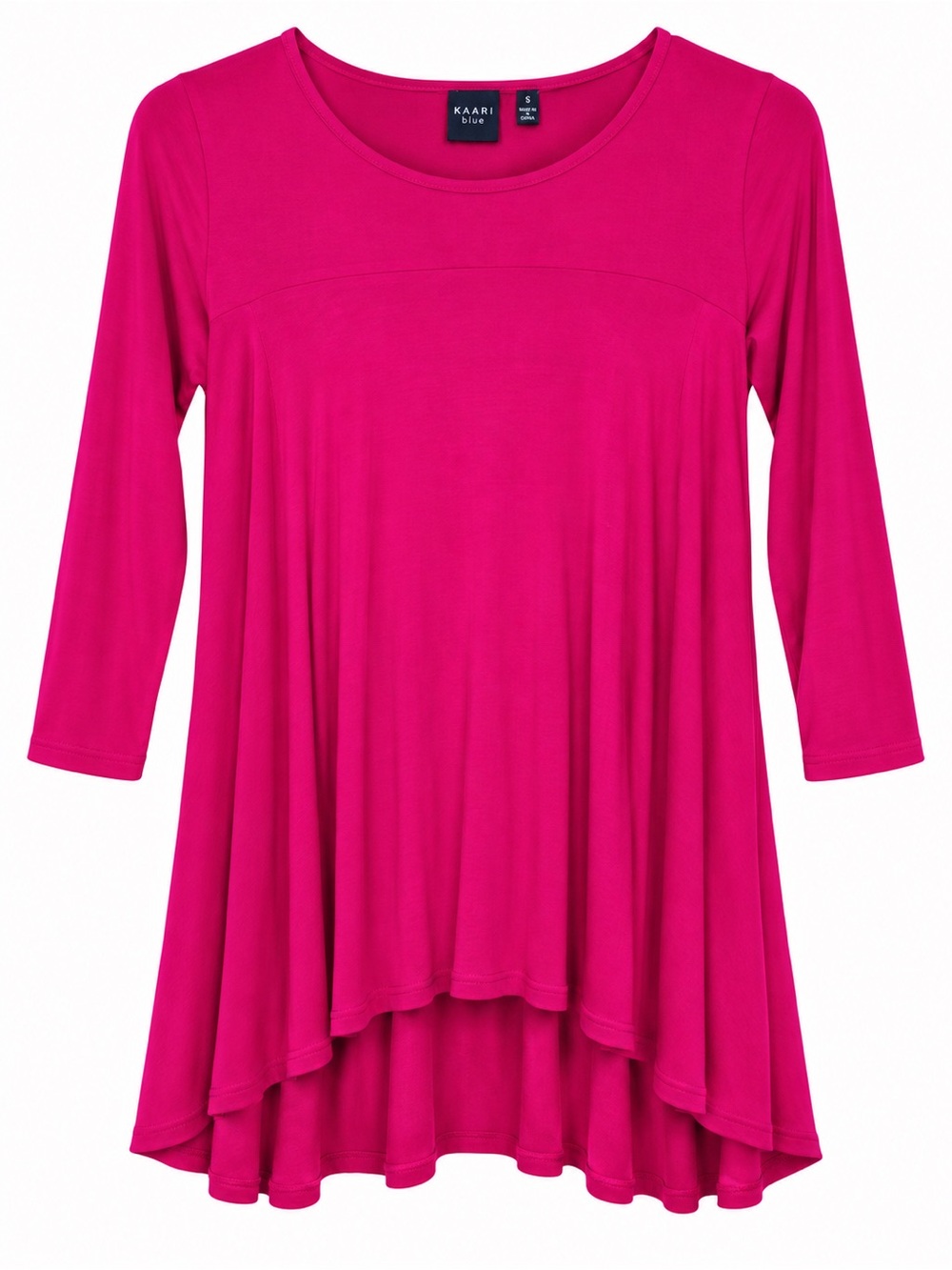 Kaari Blue Size Small Pink High Low Tunic Top 3/4 Sleeve Flowy Stretch